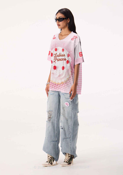 Lesbian Princess Cake Pink Plaid Pride Y2K Sport Jersey Shirts Cherrykitten