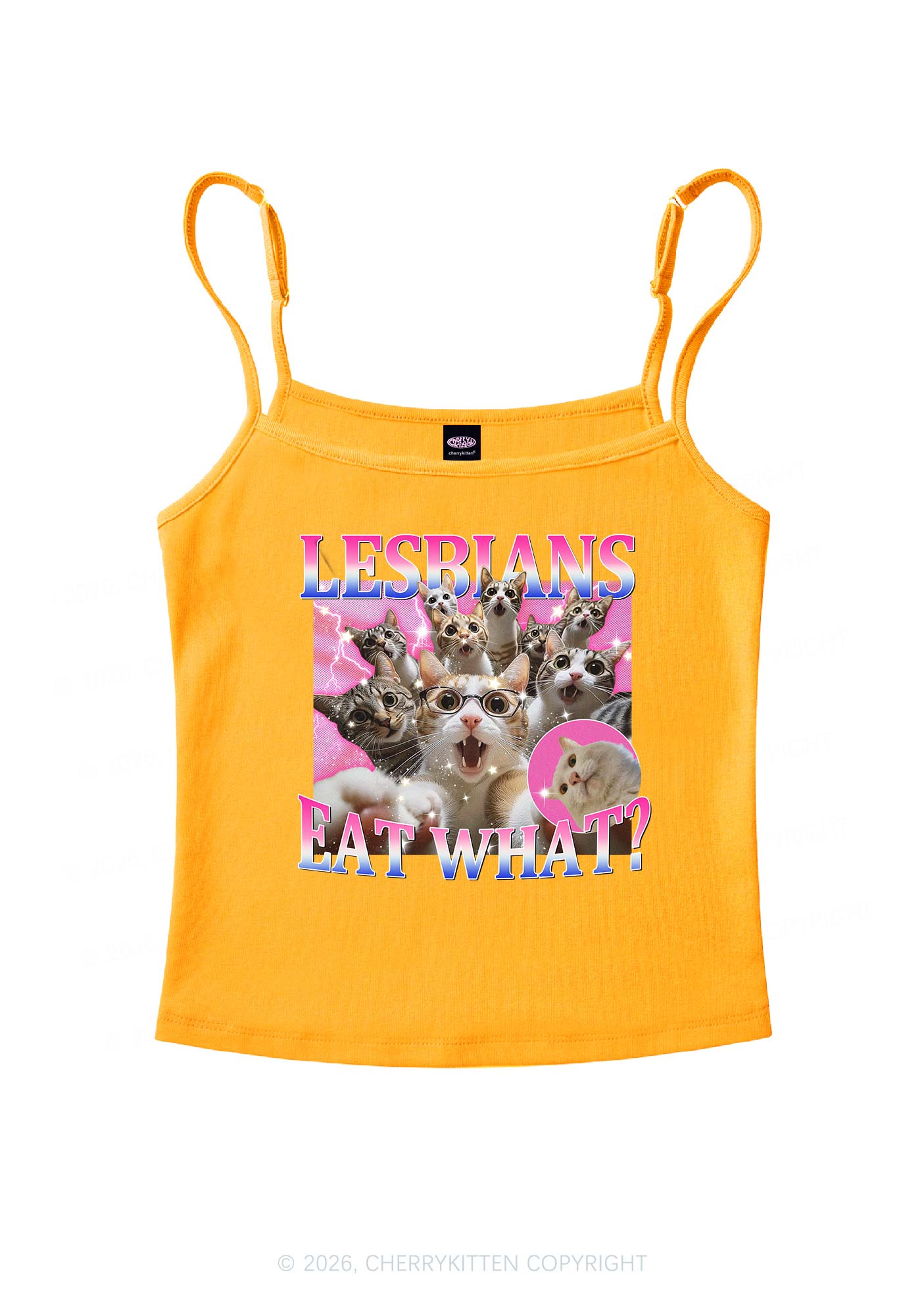 Lesbians Eat What Cat Pride Y2K Spaghetti Strap Cami Cherrykitten