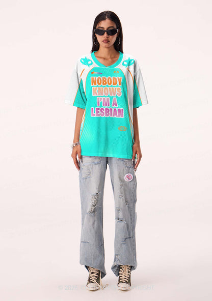 Nobody Knows Im Lesbian Pride Y2K Sport Jersey Shirts Cherrykitten