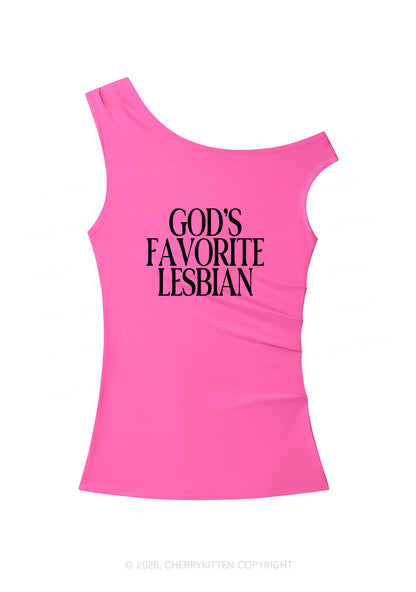 Gods Favorite Lesbian Pride Y2K Off Shoulder Tank Top Cherrykitten