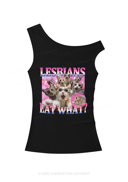 Lesbians Eat What Cat Pride Y2K Off Shoulder Tank Top Cherrykitten