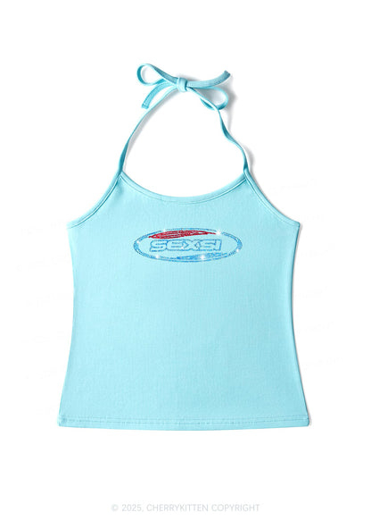 Rhinestone Sexsi Slogan Y2K Halter Neck Cami Cherrykitten