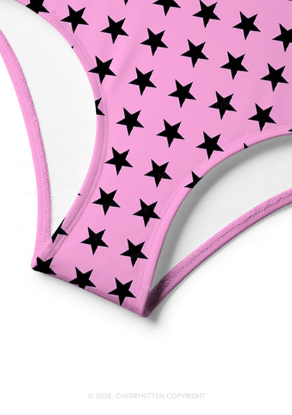 Black Star On Pink Y2K Print Bikini Set Cherrykitten