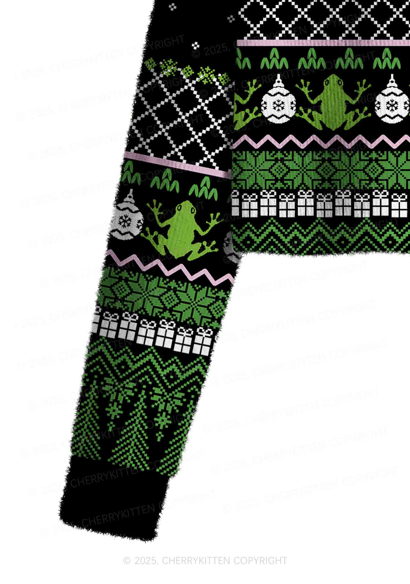 Eat The Rich Frog Y2K Christmas Crop Knit Sweatshirt Cherrykitten