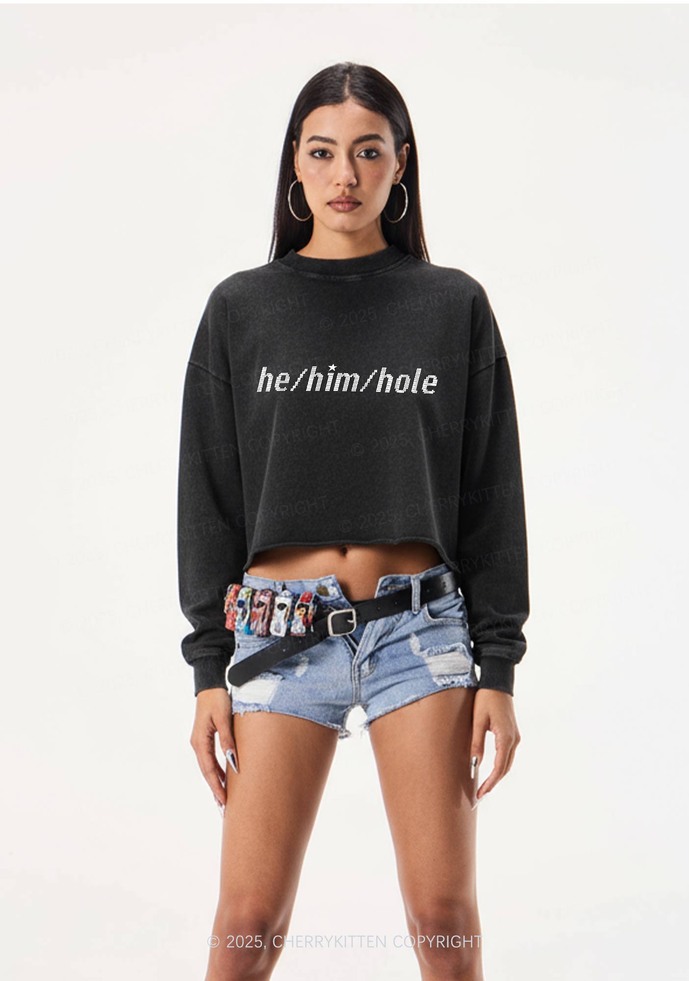 He Him Hole Pride Y2K Crop Washed Sweatshirts Cherrykitten