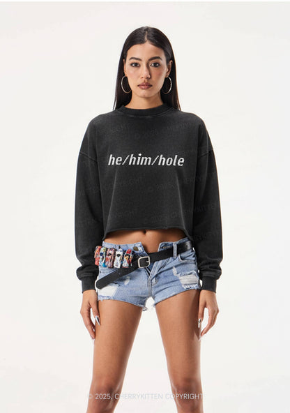 He Him Hole Pride Y2K Crop Washed Sweatshirts Cherrykitten