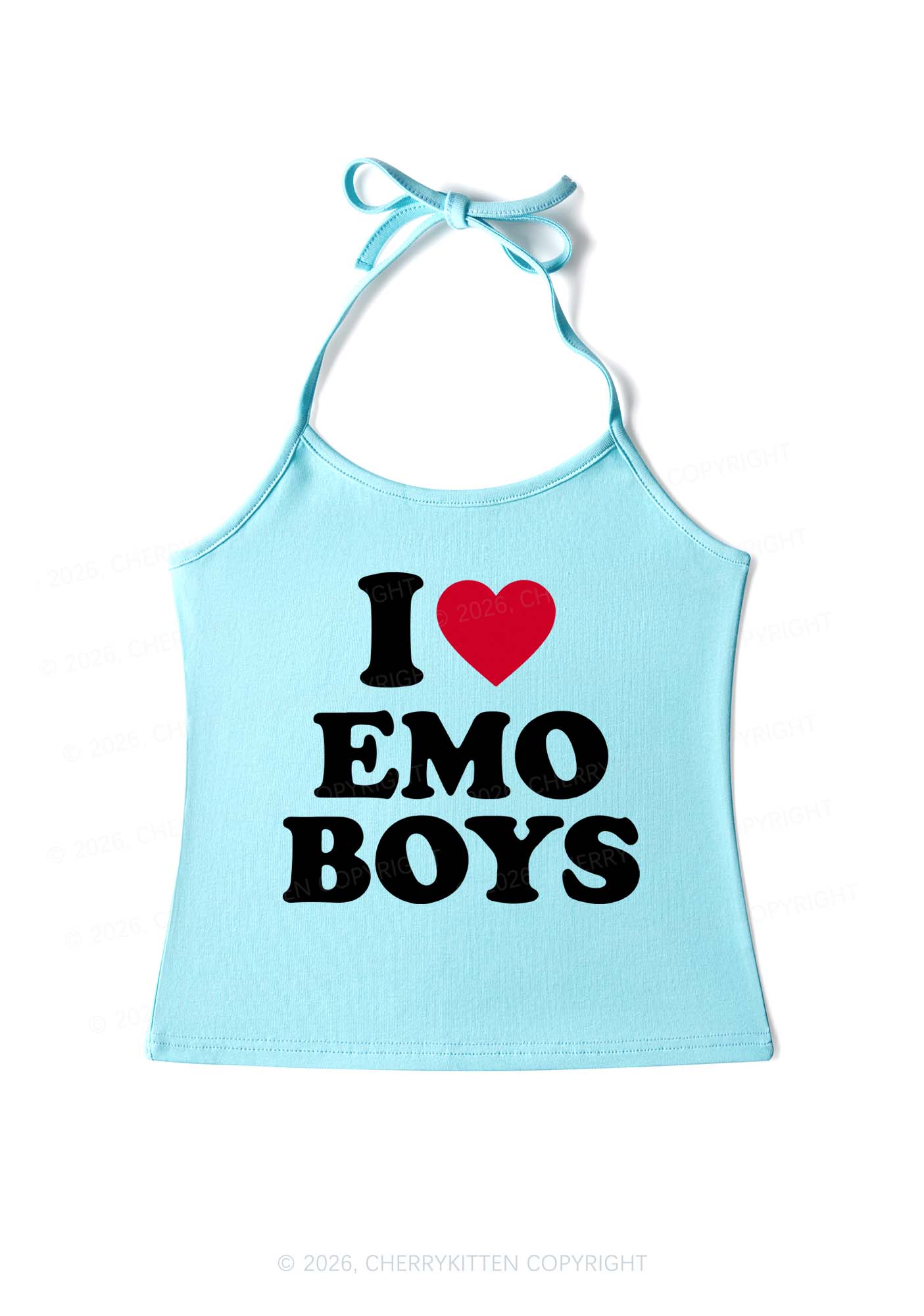 I Love Emo Boys Y2K Halter Neck Cami Cherrykitten