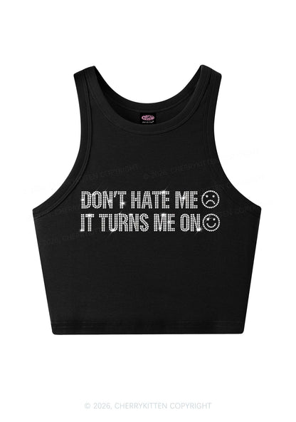 Rhinestone Dont Hate Me Y2K Crop Tank Top Cherrykitten
