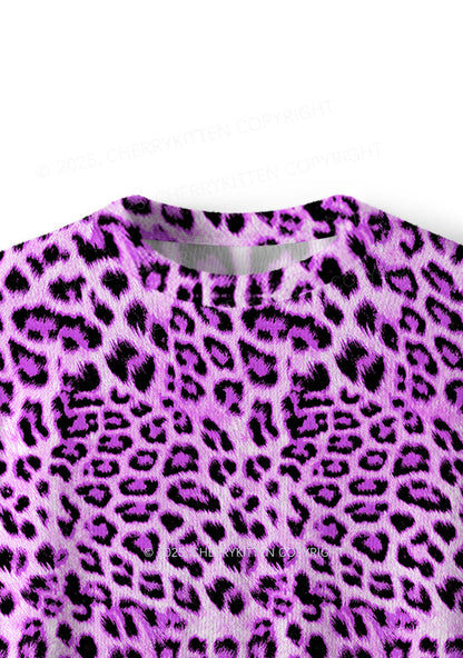Dark Purple Leopard Y2K Christmas Knit Sweatshirt Cherrykitten