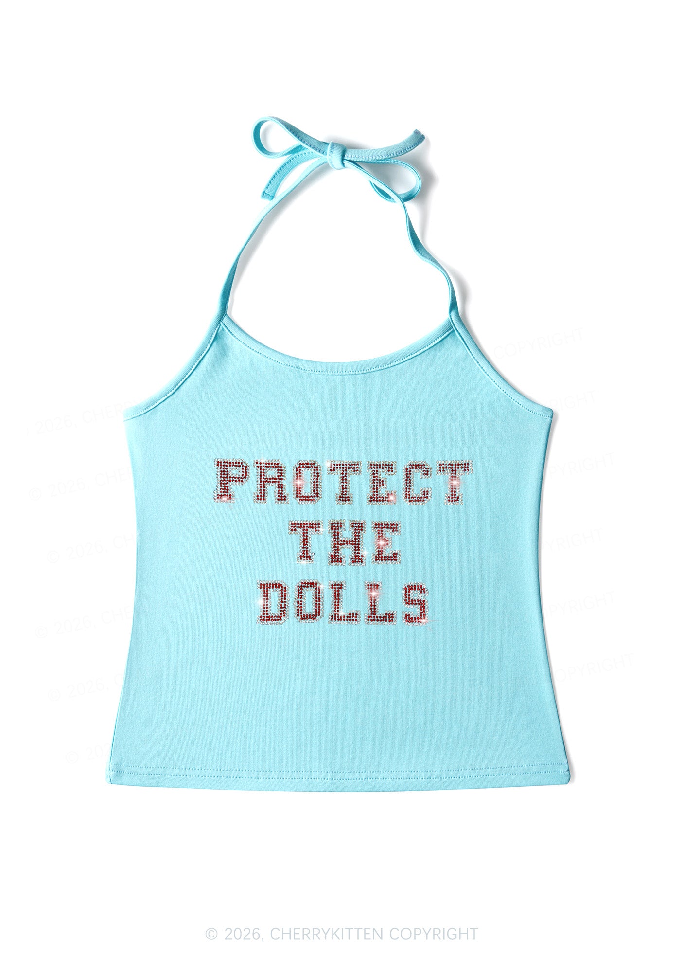 Rhinestone Protect The Dolls Pride Y2K Halter Neck Cami Cherrykitten