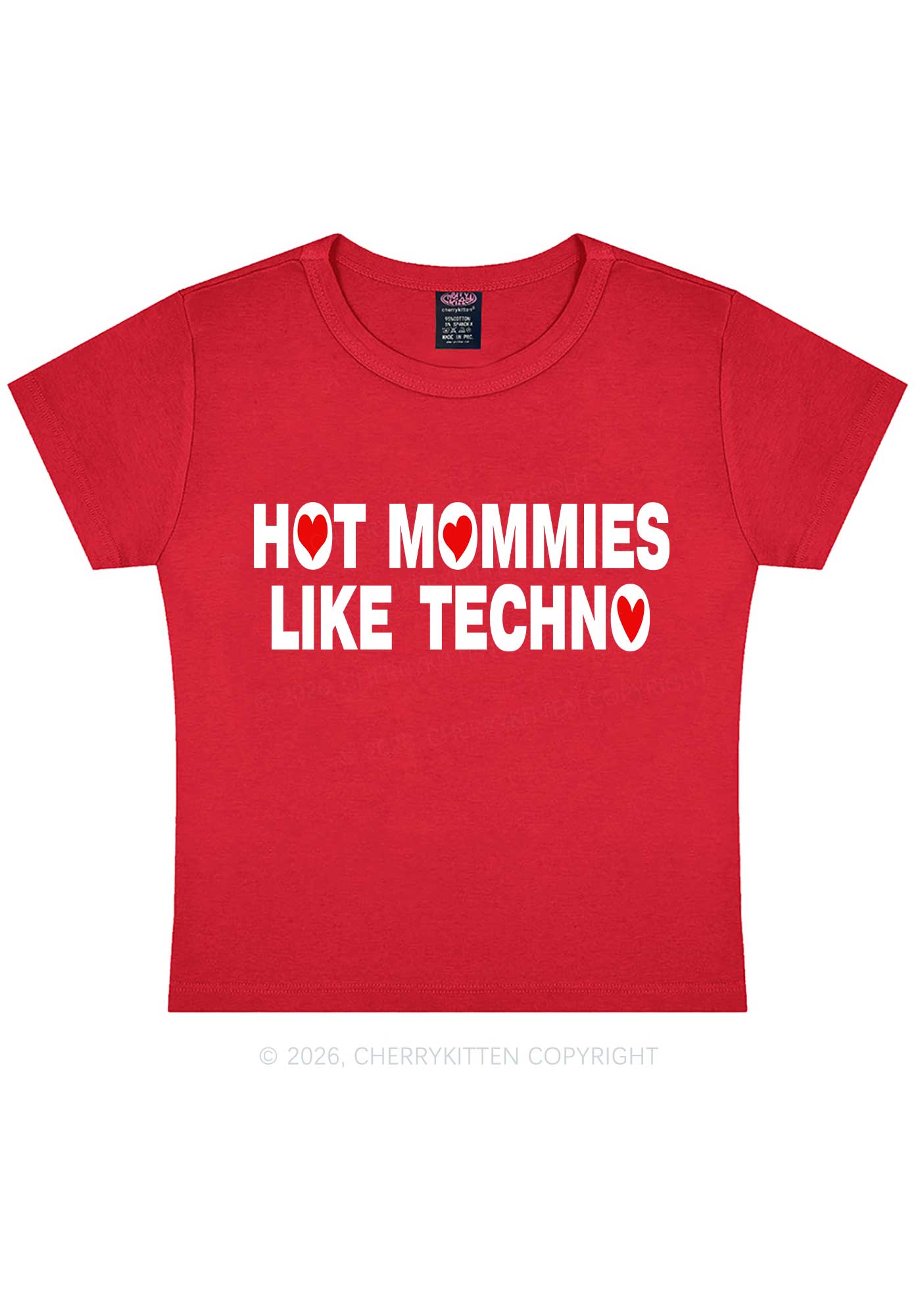Hot Mommies Like Techno Y2K Baby Tee Cherrykitten