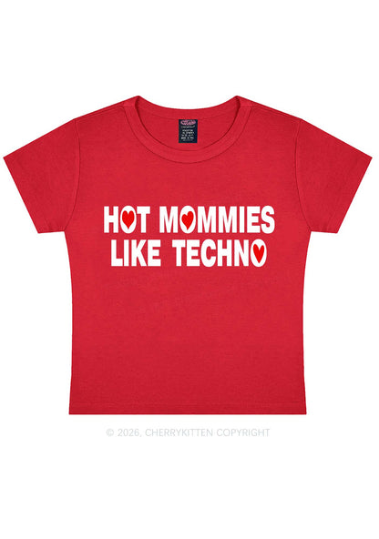 Hot Mommies Like Techno Y2K Baby Tee Cherrykitten