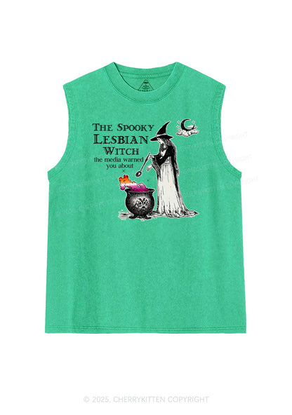 The Spooky Lesbian Witch Pride Y2K Washed Muscle Tank Cherrykitten