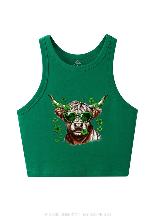 Highland Cow St Patricks Y2K Crop Tank Top Cherrykitten