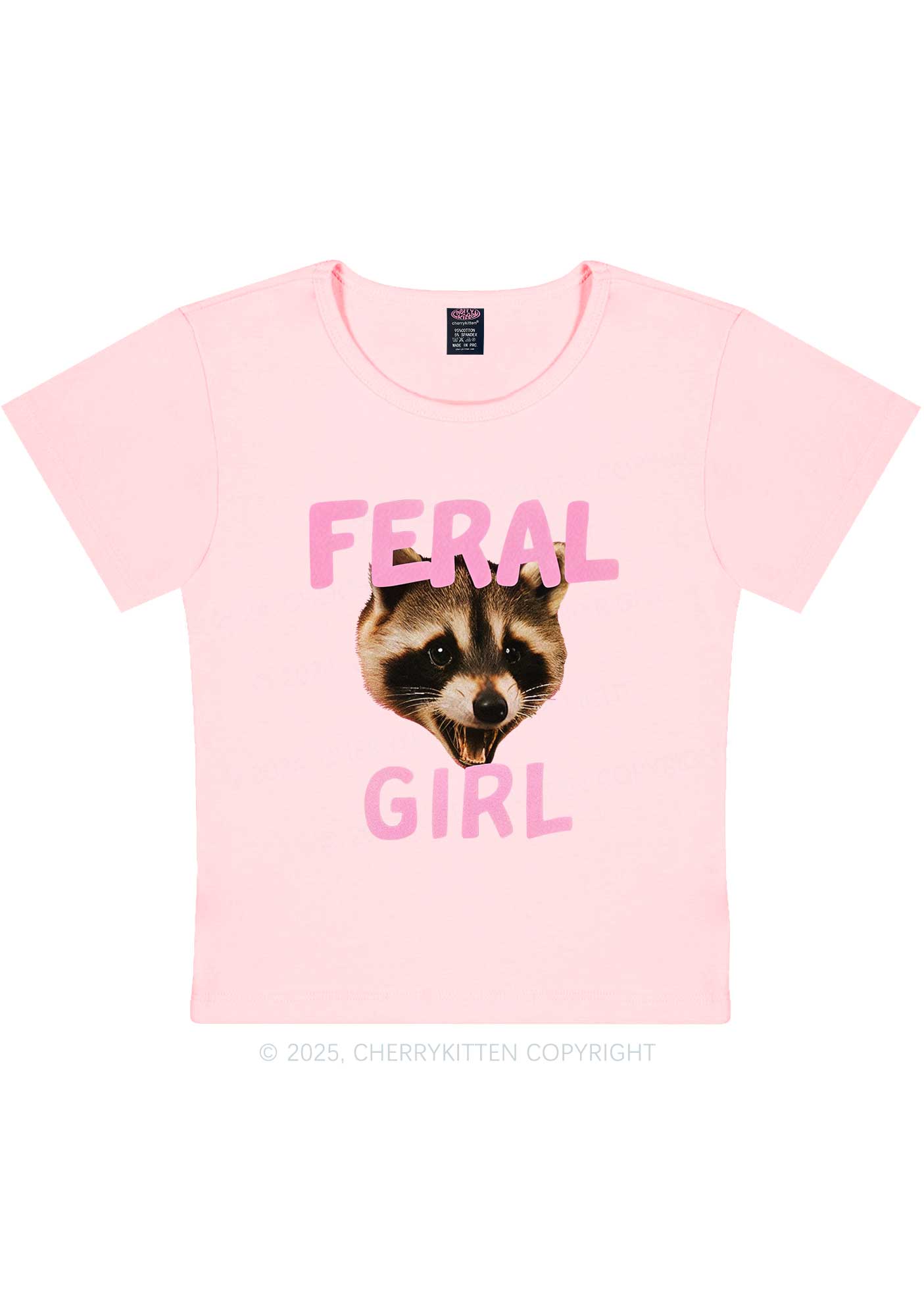 Feral Girl Raccoon Y2K Baby Tee Cherrykitten