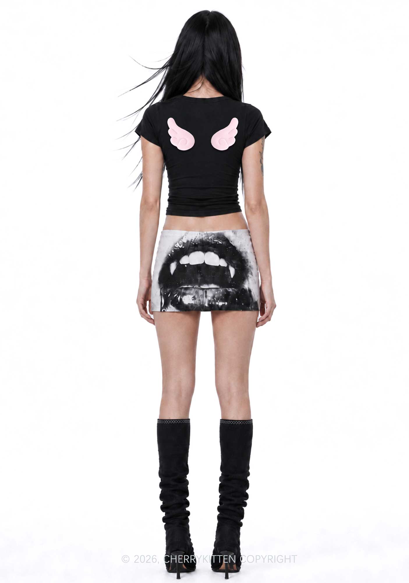 From Hell With Love Y2K Goth Angel Wings Baby Tee Cherrykitten