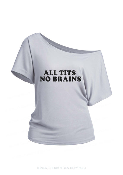 All Txts No Brains Y2K Off Shoulder Tee Cherrykitten
