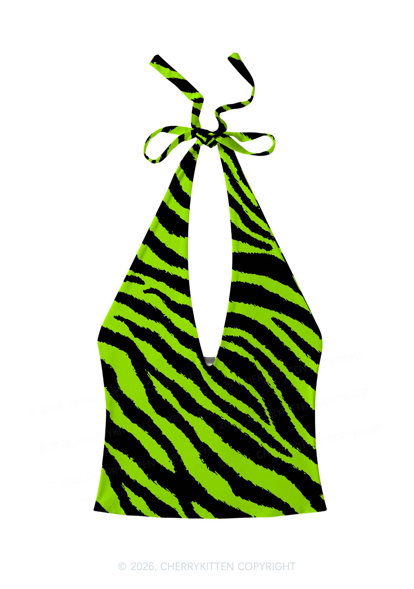 Green Zebra Y2K Print Halter Deep V Neck Cami Cherrykitten