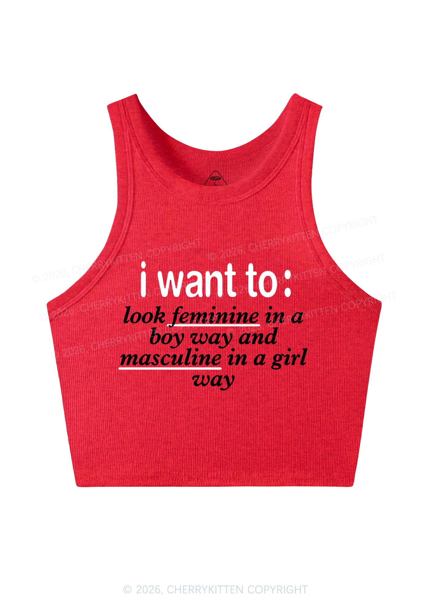 I Want To Feminine Masculine Pride Y2K Crop Tank Top Cherrykitten