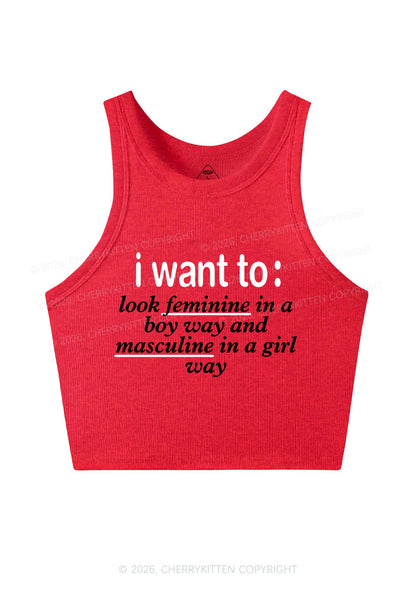 I Want To Feminine Masculine Pride Y2K Crop Tank Top Cherrykitten