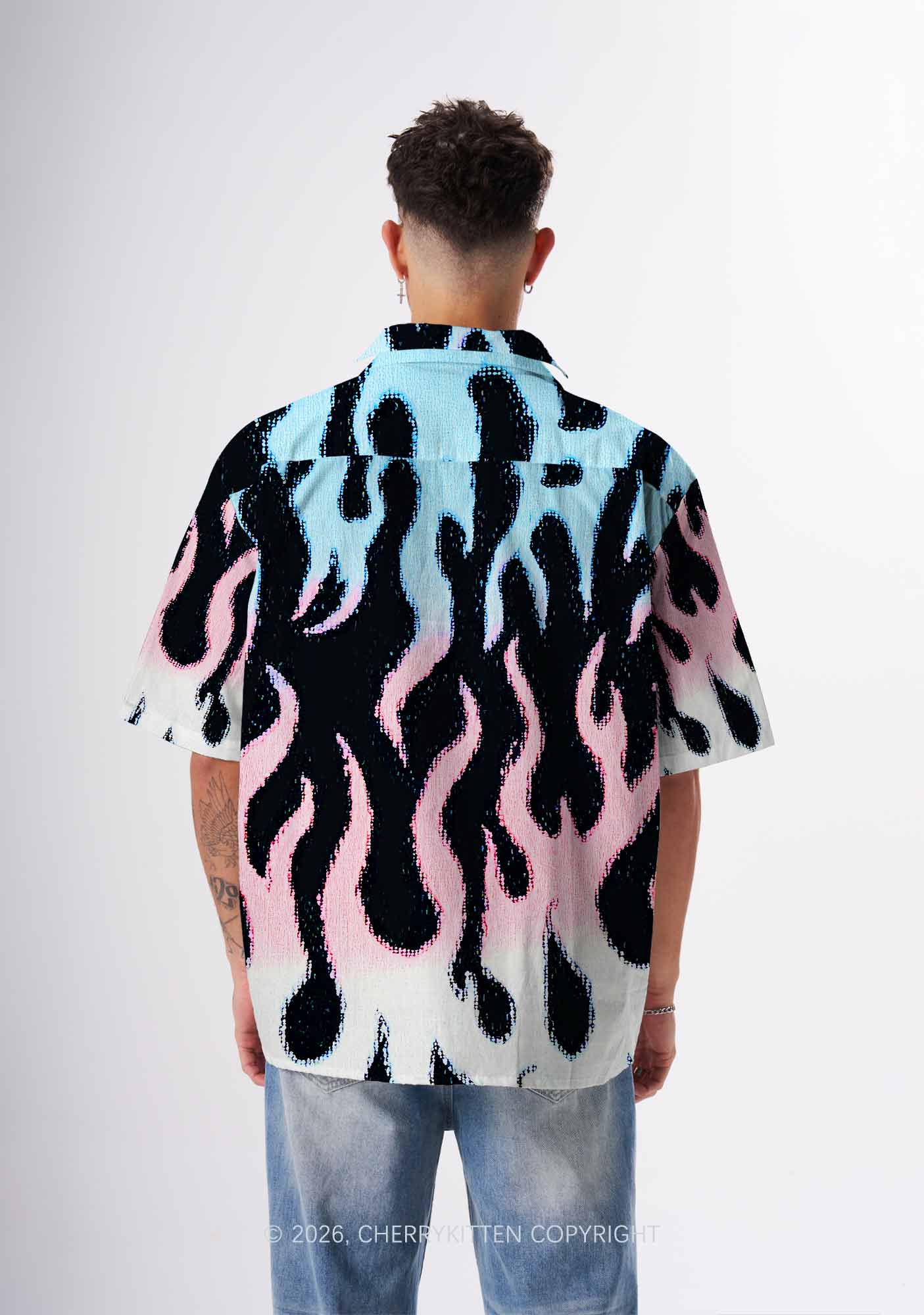 Trans Flame Pride Y2K Print Hawaiian Shirt Cherrykitten