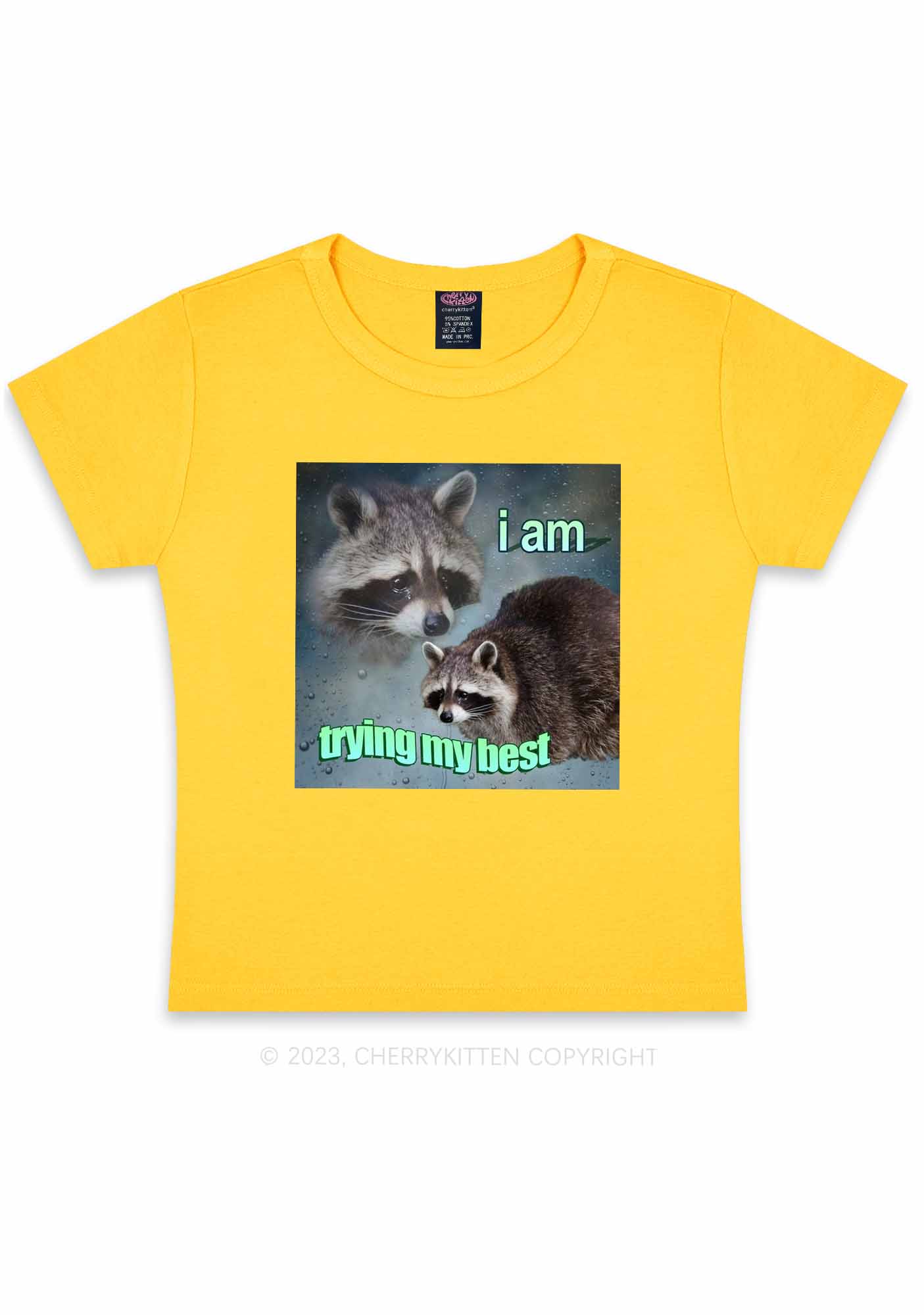 I Am Trying My Best Raccoon Y2K Baby Tee Cherrykitten