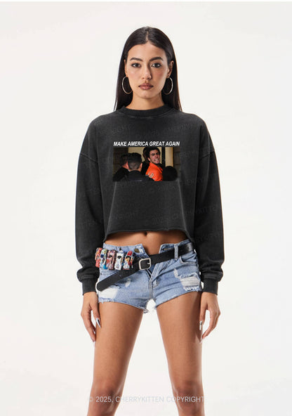 Luigi Yelling Y2K Crop Washed Sweatshirts Cherrykitten