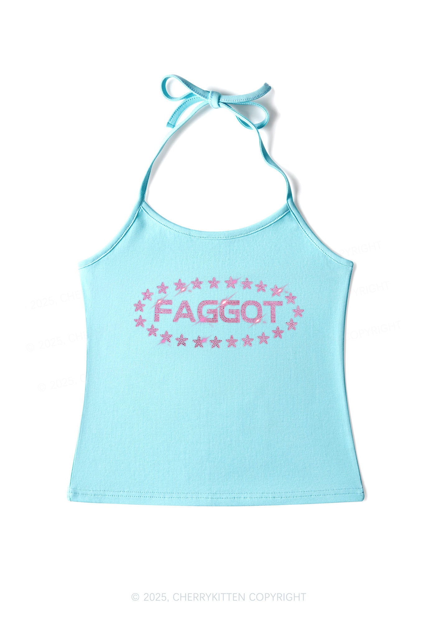 Rhinestone Pink Faggot Stars Pride Y2K Halter Neck Cami Cherrykitten