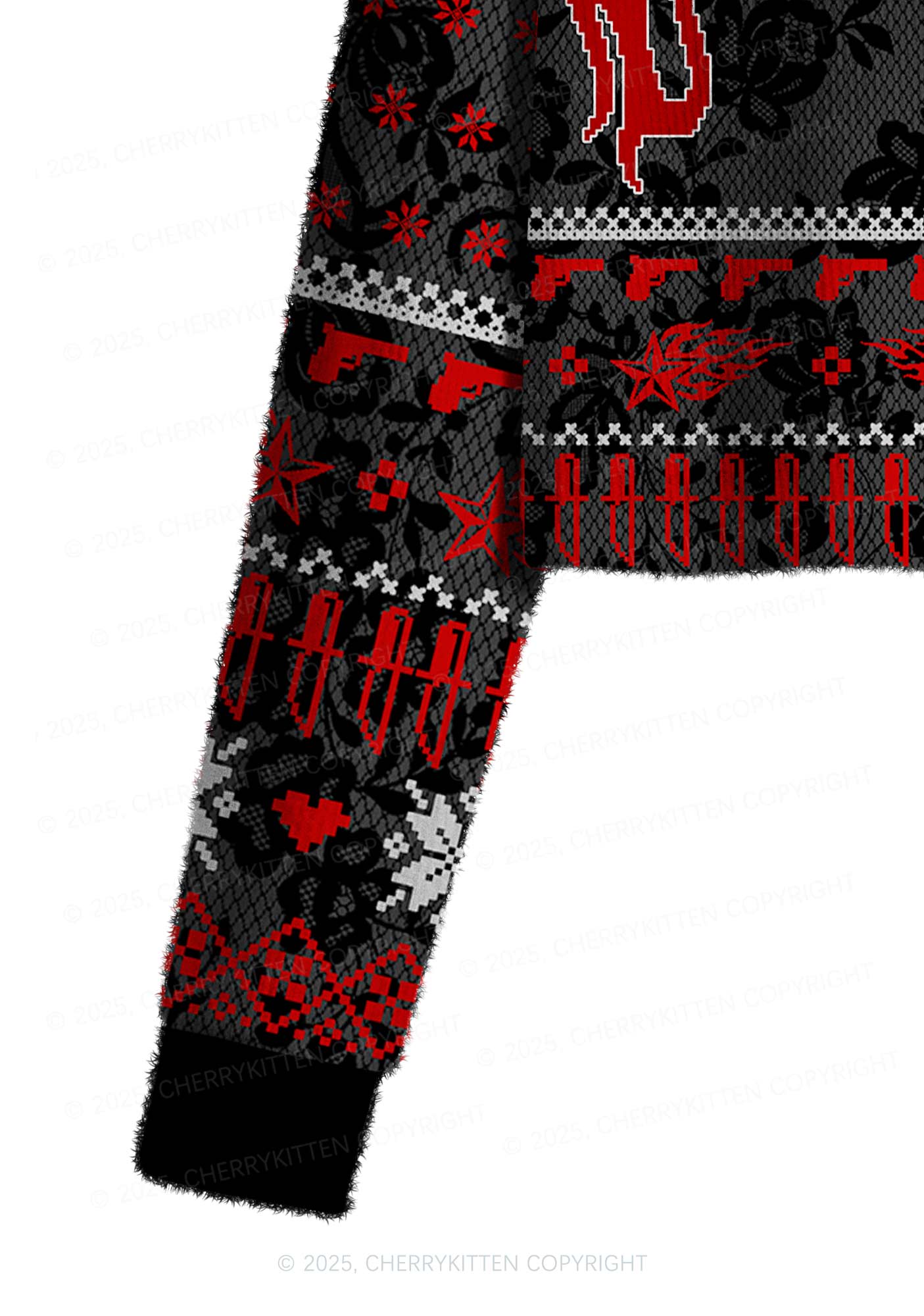 Red Punk Faggot Pride Y2K Christmas Crop Knit Sweatshirt Cherrykitten