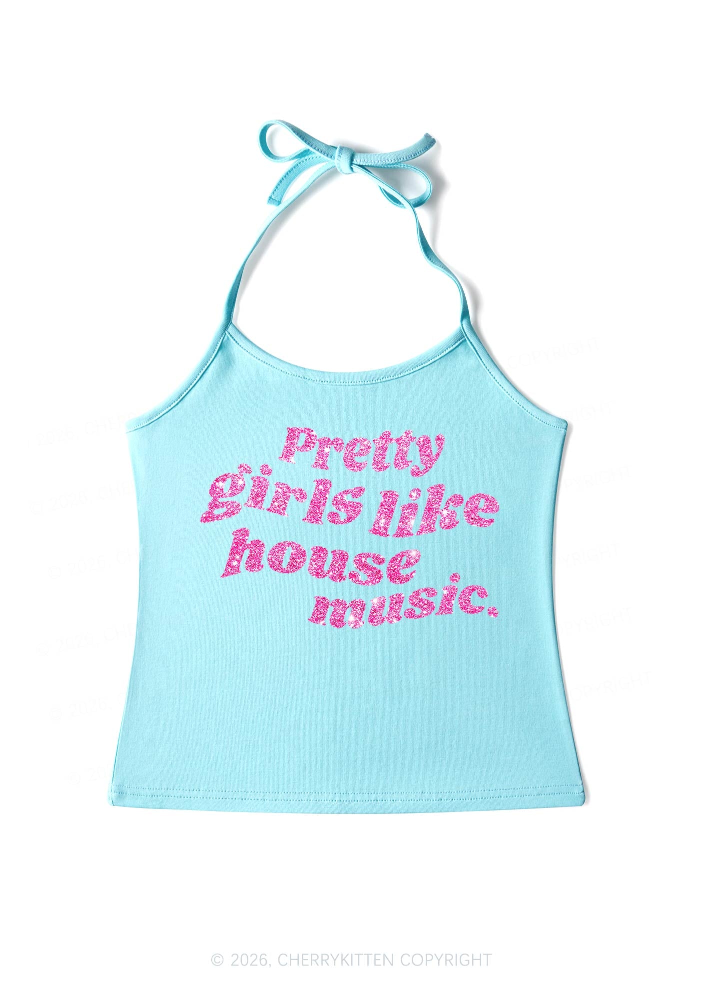 Glitter Pretty Girls Like House Music Y2K Halter Neck Cami Cherrykitten