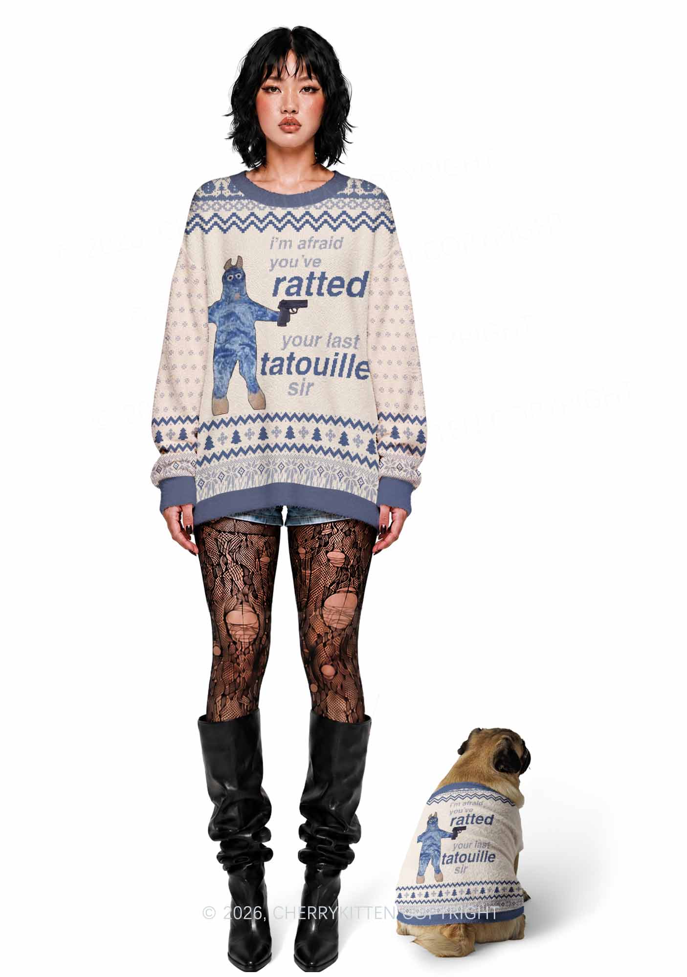 Ratted Last Tatouille Y2K Pet Knit Sweatshirt Cherrykitten
