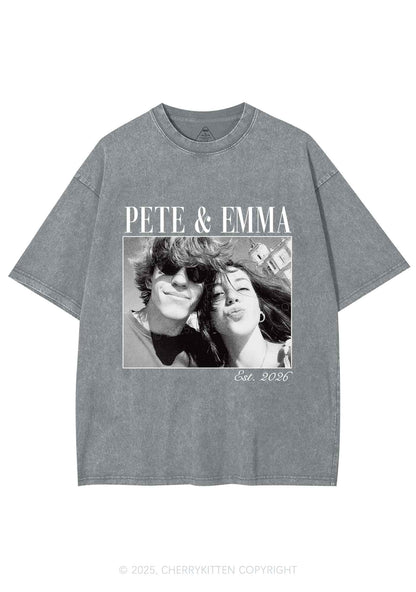 Custom Lover Photo Y2K Shirts Washed Tee Cherrykitten