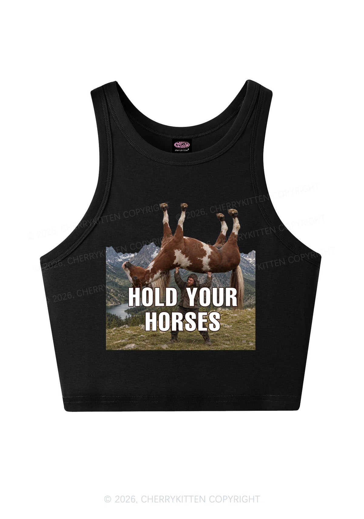 Man Hold Your Horses Y2K Crop Tank Top Cherrykitten
