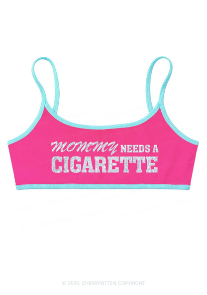 Glitter Mommy Needs A Cigarette Y2K Super Crop Cami Cherrykitten