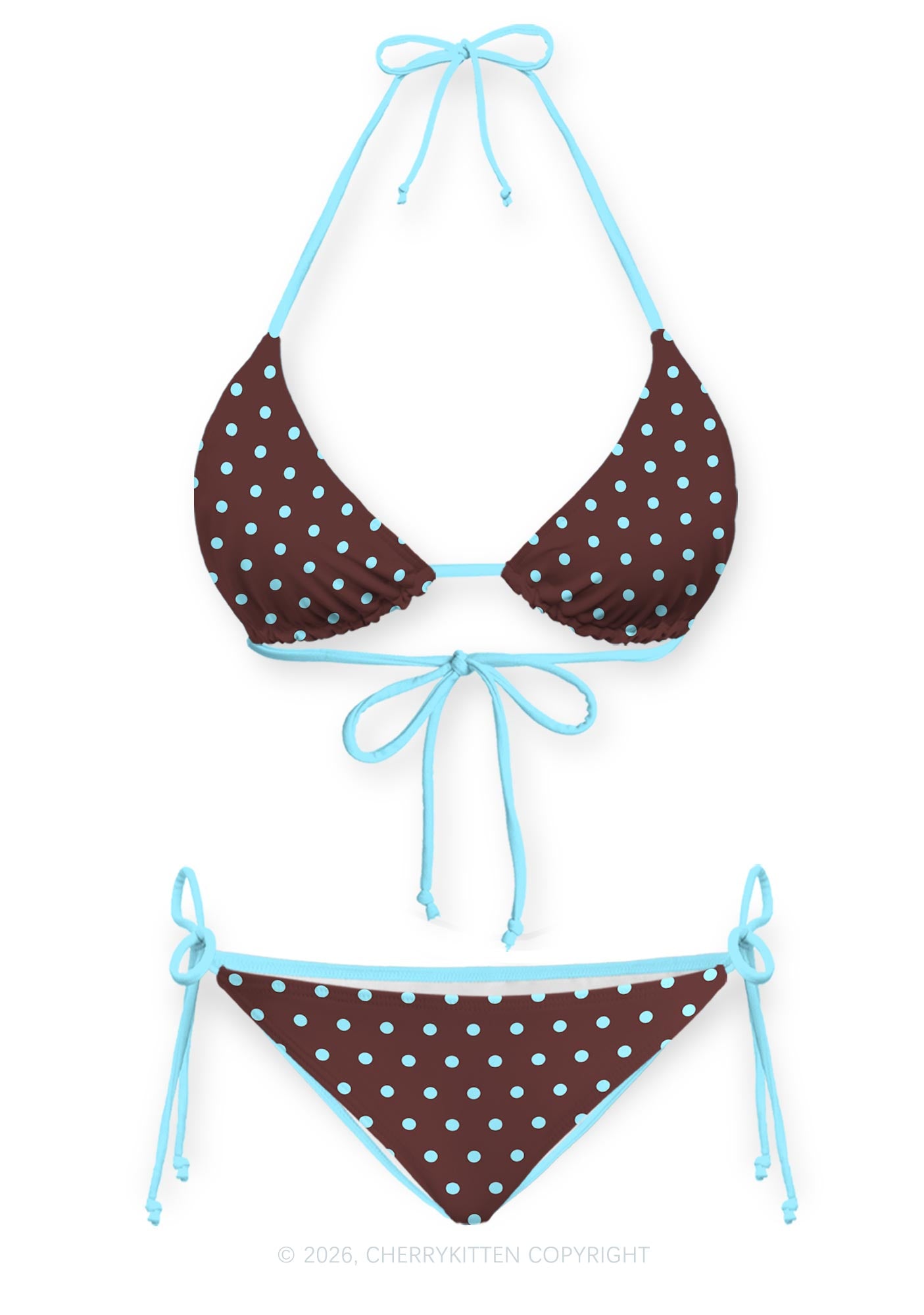 Blue Dots On Brown Y2K Print Bikini Set Cherrykitten