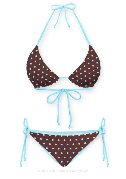 Blue Dots On Brown Y2K Print Bikini Set Cherrykitten