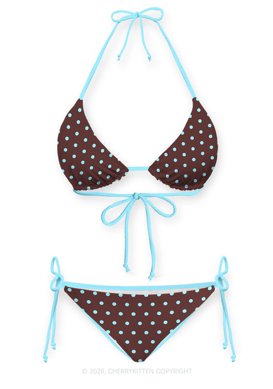 Blue Dots On Brown Y2K Print Bikini Set Cherrykitten