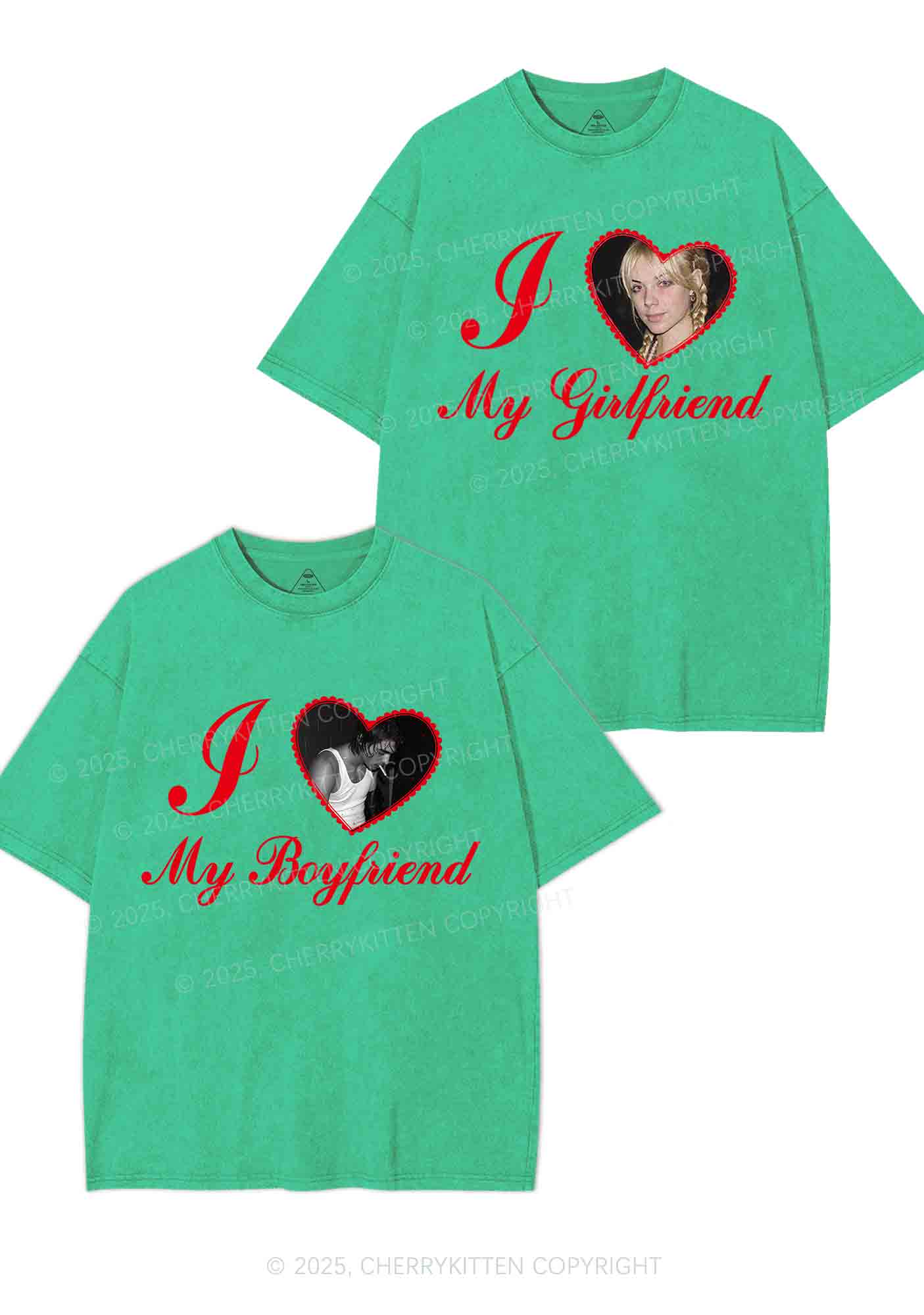 Custom Heart My BF GF Y2K Valentine's Day Washed Tee Cherrykitten