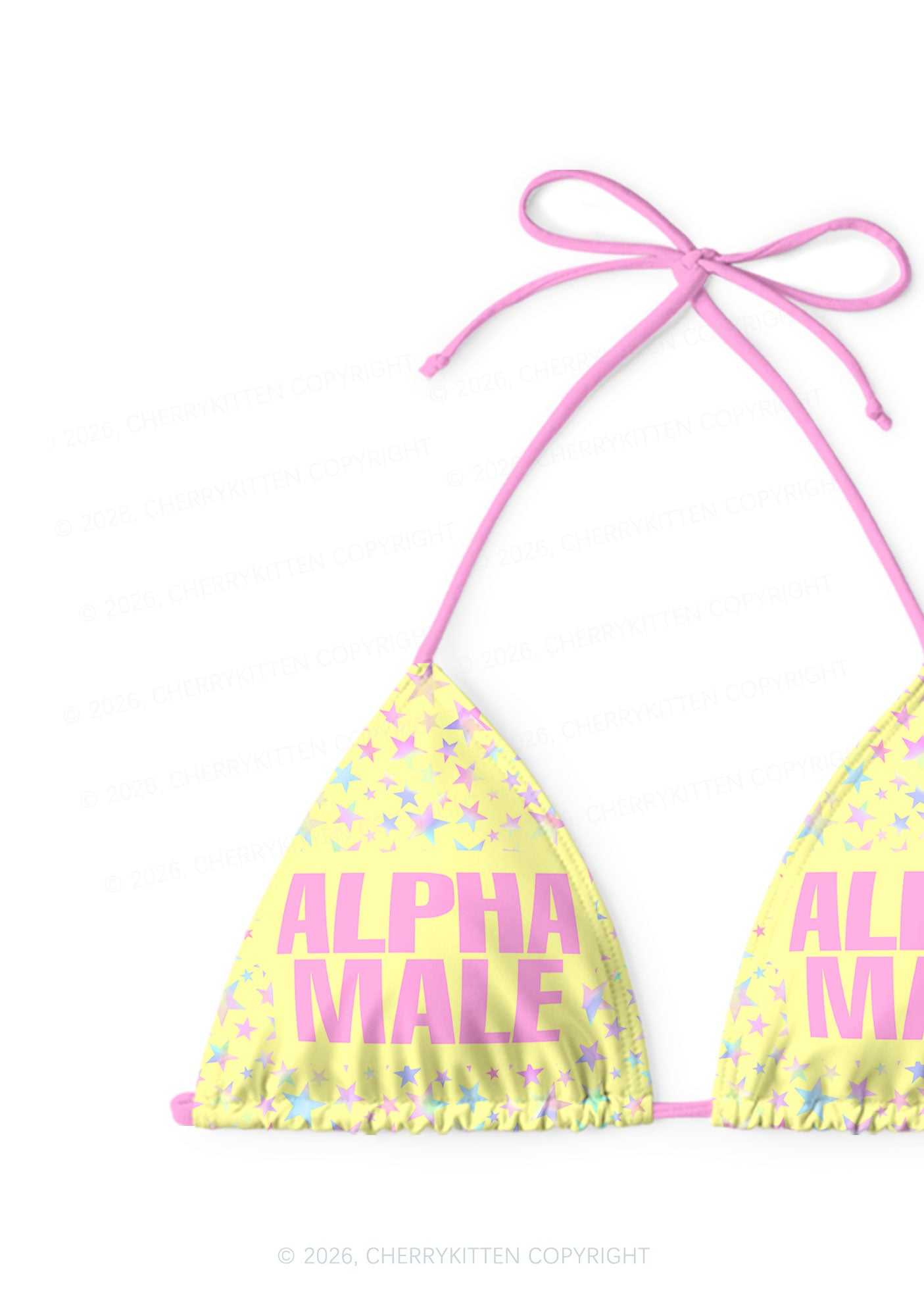 Pale Yellow Alpha Male Pride Y2K Print Bikini Set Cherrykitten