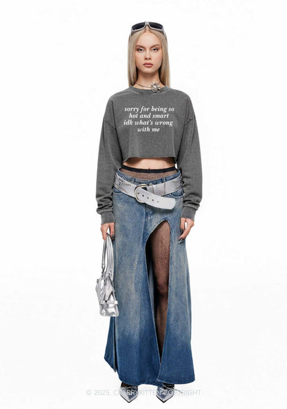 Sorry For Being So Smart Y2K Crop Washed Sweatshirts Cherrykitten