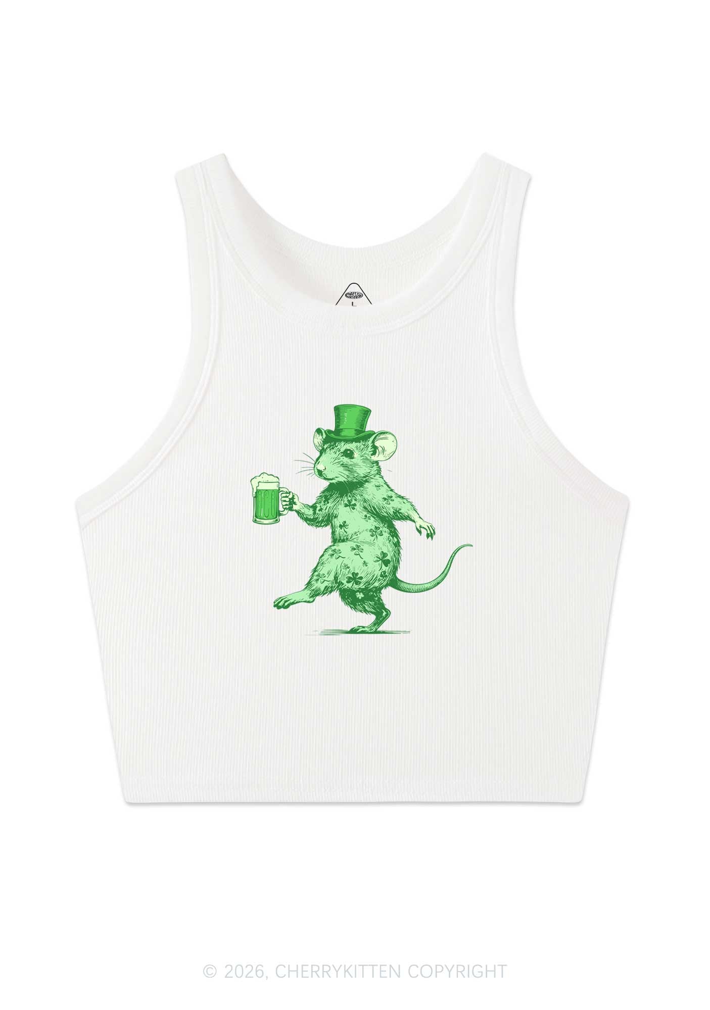 Green Drunk Rat St Patricks Y2K Crop Tank Top Cherrykitten