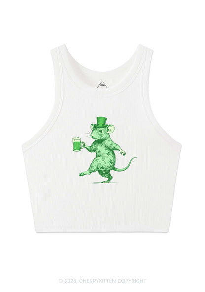 Green Drunk Rat St Patricks Y2K Crop Tank Top Cherrykitten