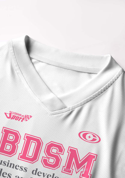 Pink BDSM Y2K Crop Football Jersey Shirts Cherrykitten