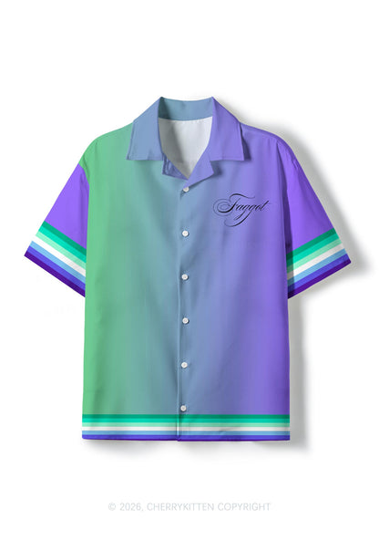 Faggot Gay Flag Gradient Pride Y2K Print Hawaiian Shirt Cherrykitten