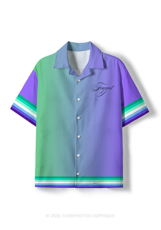 Faggot Gay Flag Gradient Pride Y2K Print Hawaiian Shirt Cherrykitten