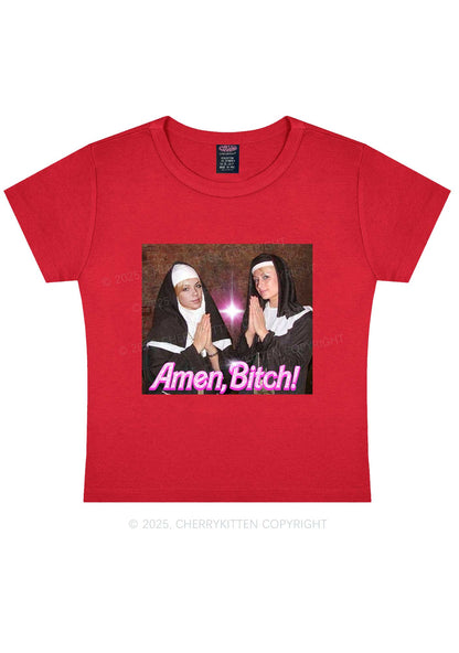 Custom Amen Bxtch Y2K Baby Tee Cherrykitten