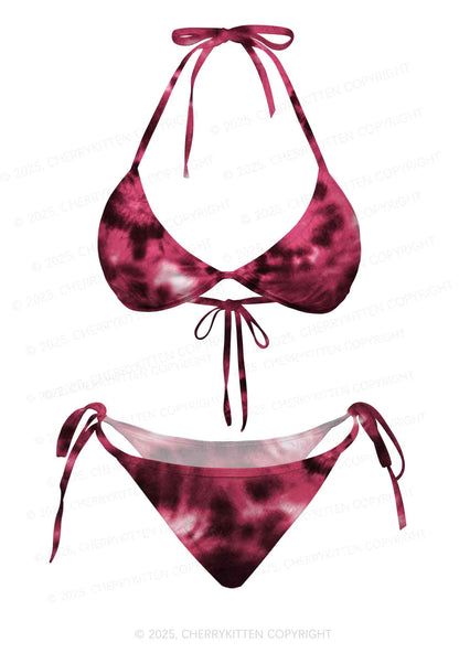 Pink Tie Dye Y2K Print Bikini Set Cherrykitten