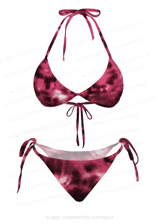 Pink Tie Dye Y2K Print Bikini Set Cherrykitten