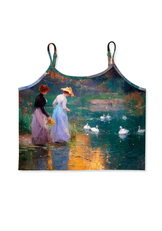 Sunset Pond Swans Pride Y2K Print Cami Crop Top Cherrykitten