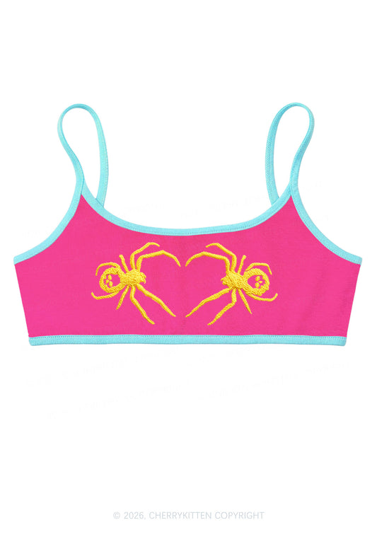 Embroidered Skull Spider Y2K Super Crop Cami Cherrykitten